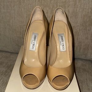 Jimmy Choo Beige Peep Toe Heels